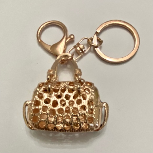 2-Way, Black Floral Rhinestone Handbag Charm- Key Chain - Picture 10 of 10